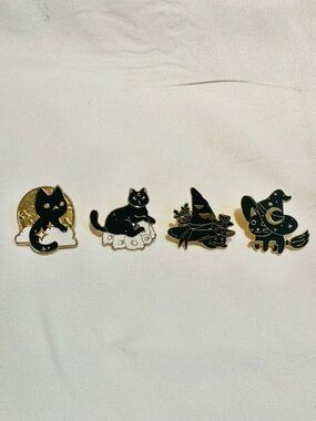 Witchy Black Cat Pin Bundle Celestial Moon Enamel Pins Set of 4